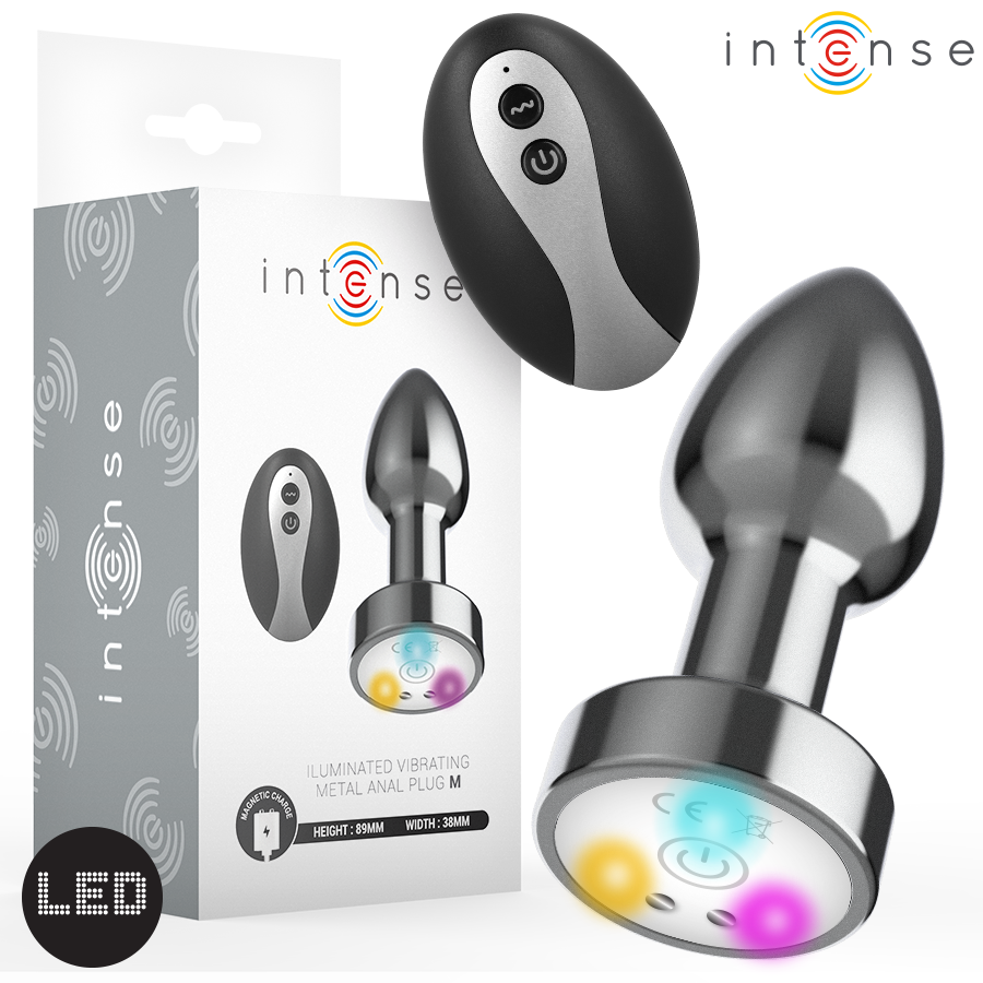 INTENSE - VIBRIERENDER METALL-ANUSPLUG MIT LED-LICHTERN UND FERNBEDIENUNG - GRÖSSE M