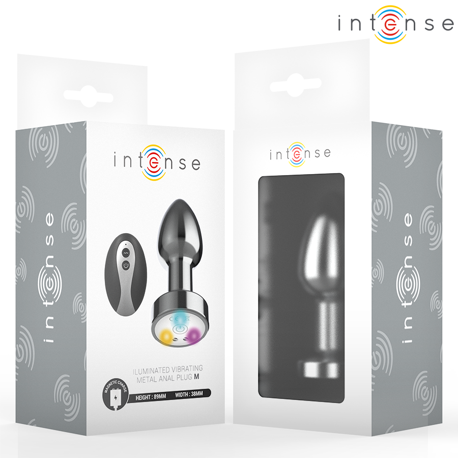 INTENSE - VIBRIERENDER METALL-ANUSPLUG MIT LED-LICHTERN UND FERNBEDIENUNG - GRÖSSE M