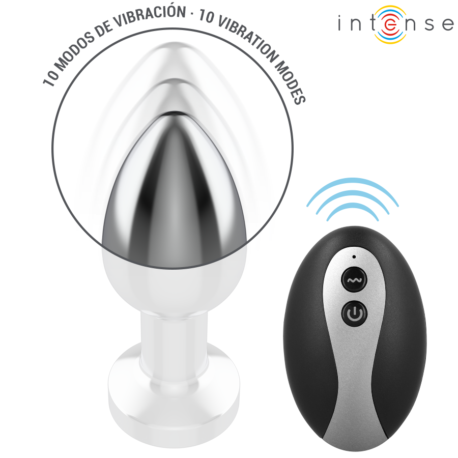 INTENSE - VIBRIERENDER METALL-ANUSPLUG MIT LED-LICHTERN UND FERNBEDIENUNG - GRÖSSE M