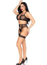 LEG AVENUE - 89359 TOP + STRING + STRUMPFHALTER-SET SCHWARZ - ONE SIZE