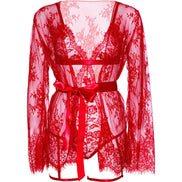 LEG AVENUE - 86123 TEDDY + STRUMPFBAND ROBE SET ROT GRÖSSE S