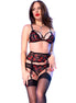 VIERTEILIGES SET – schwarze Spitze und rote Stickerei