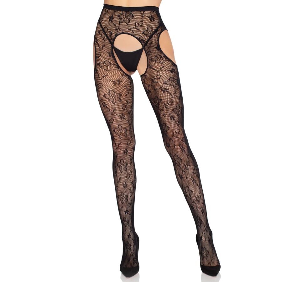 Floral Net Suspender Tights