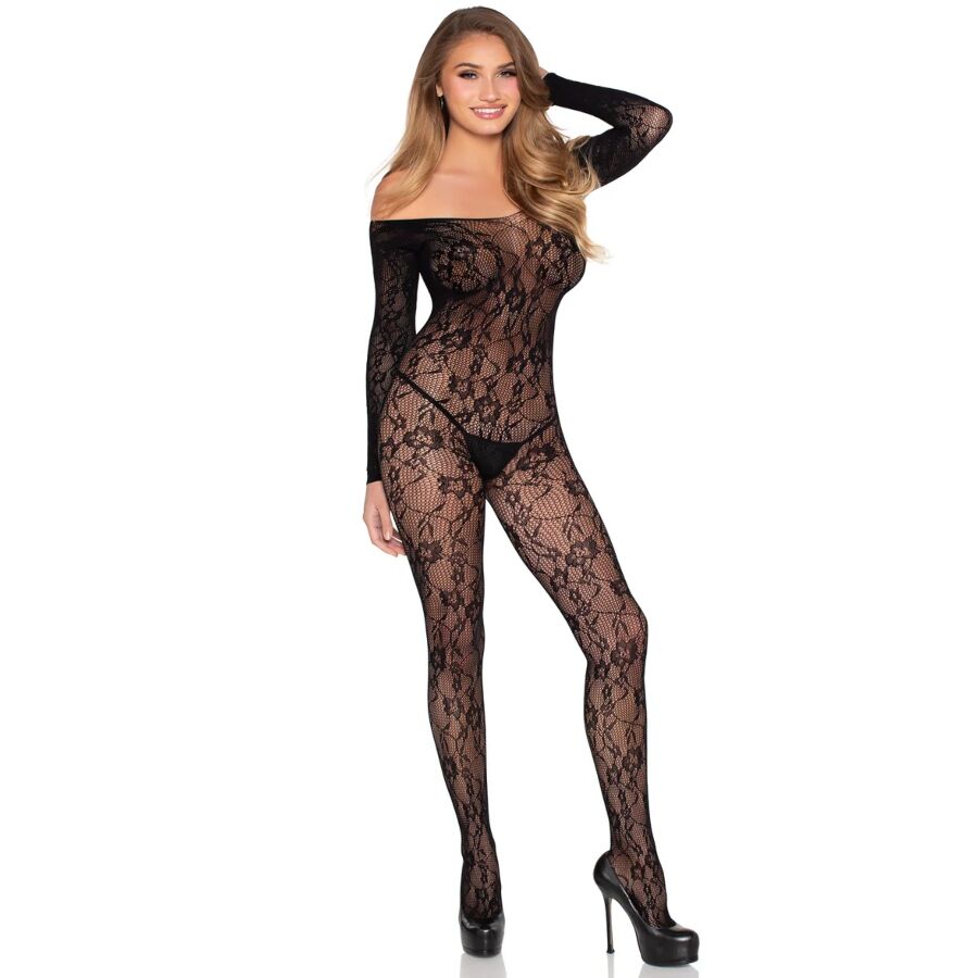 Floral Lace Bodystocking (Black)