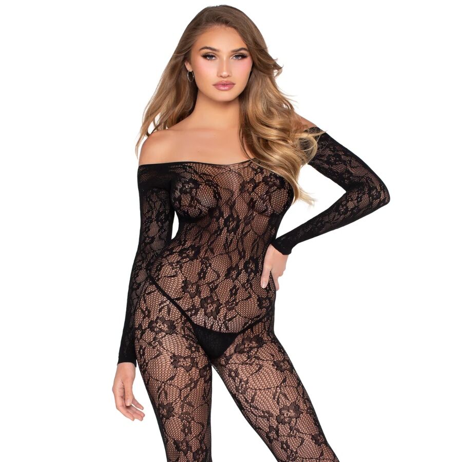 Floral Lace Bodystocking (Black)