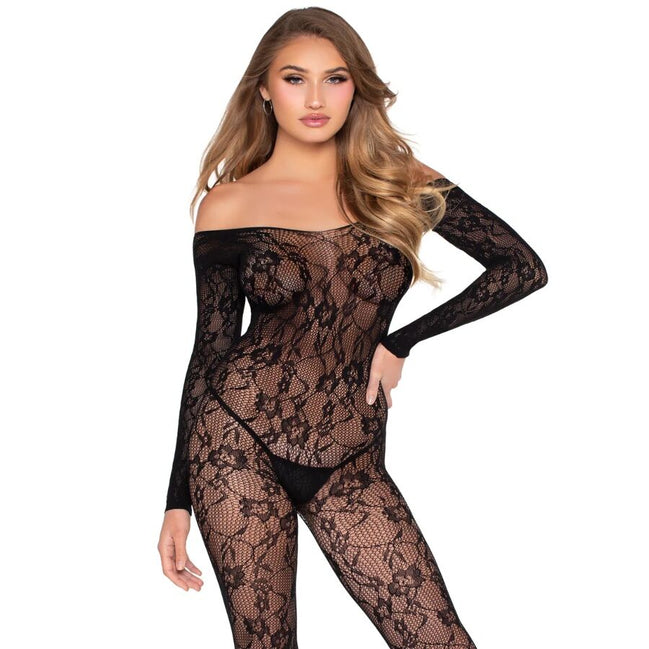 Floral Lace Bodystocking (Black)