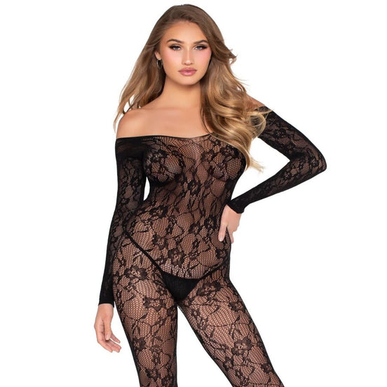Floral Lace Bodystocking (Black)