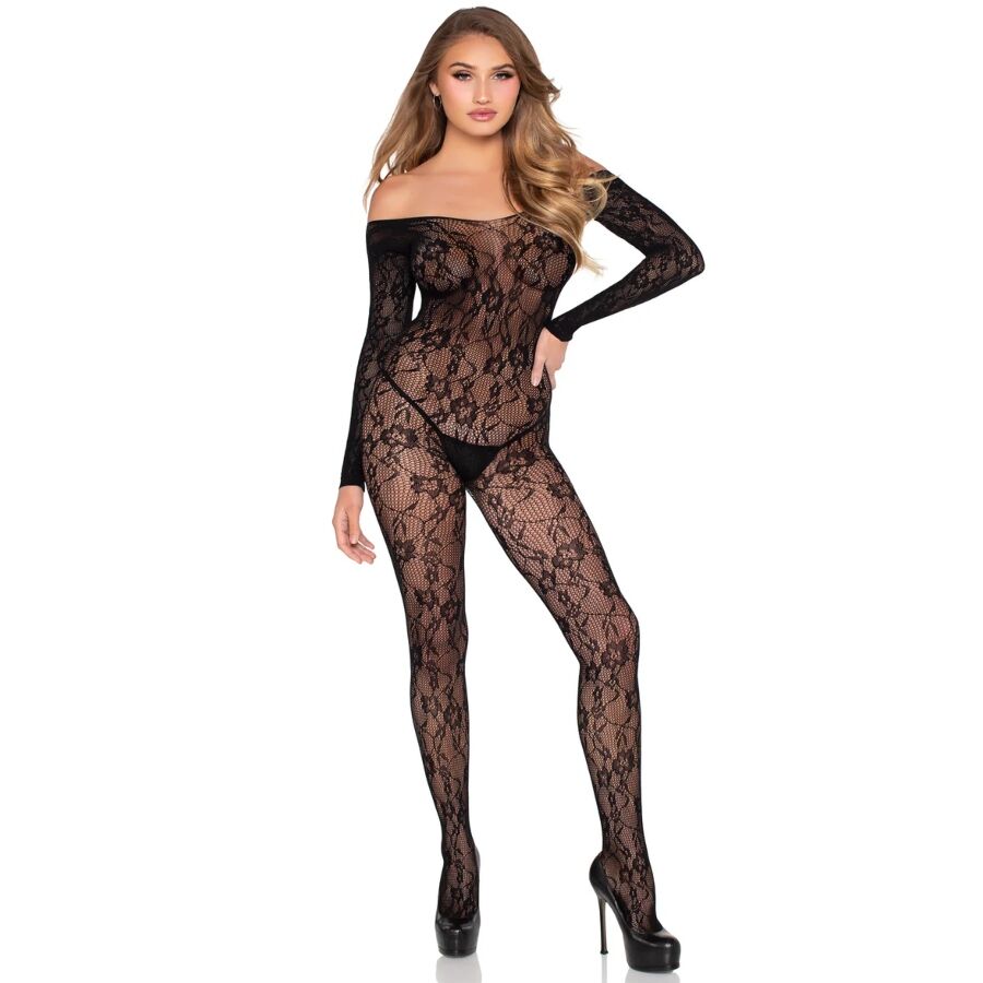 Floral Lace Bodystocking (Black)