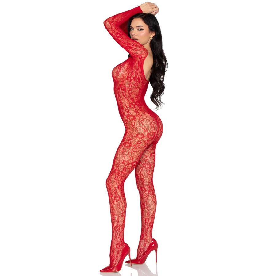 Floral Lace Bodystocking (Red)