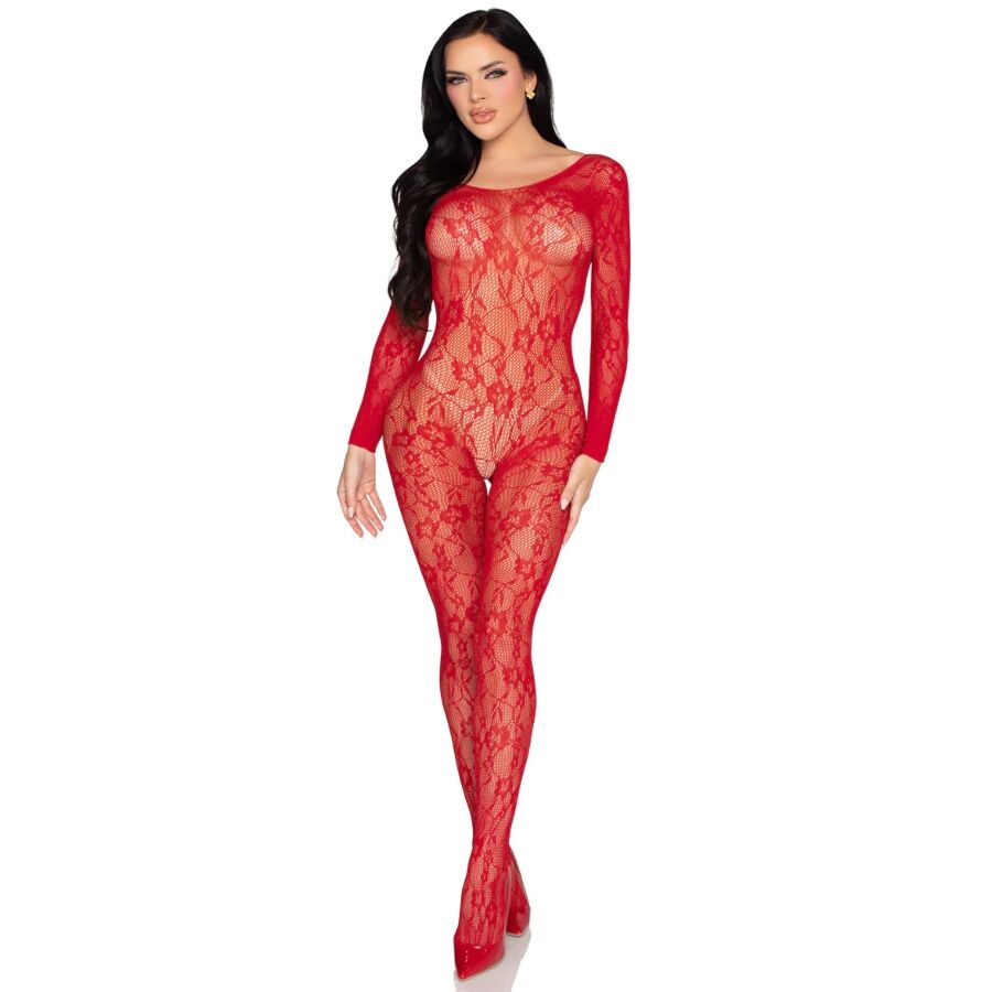 Floral Lace Bodystocking (Red)