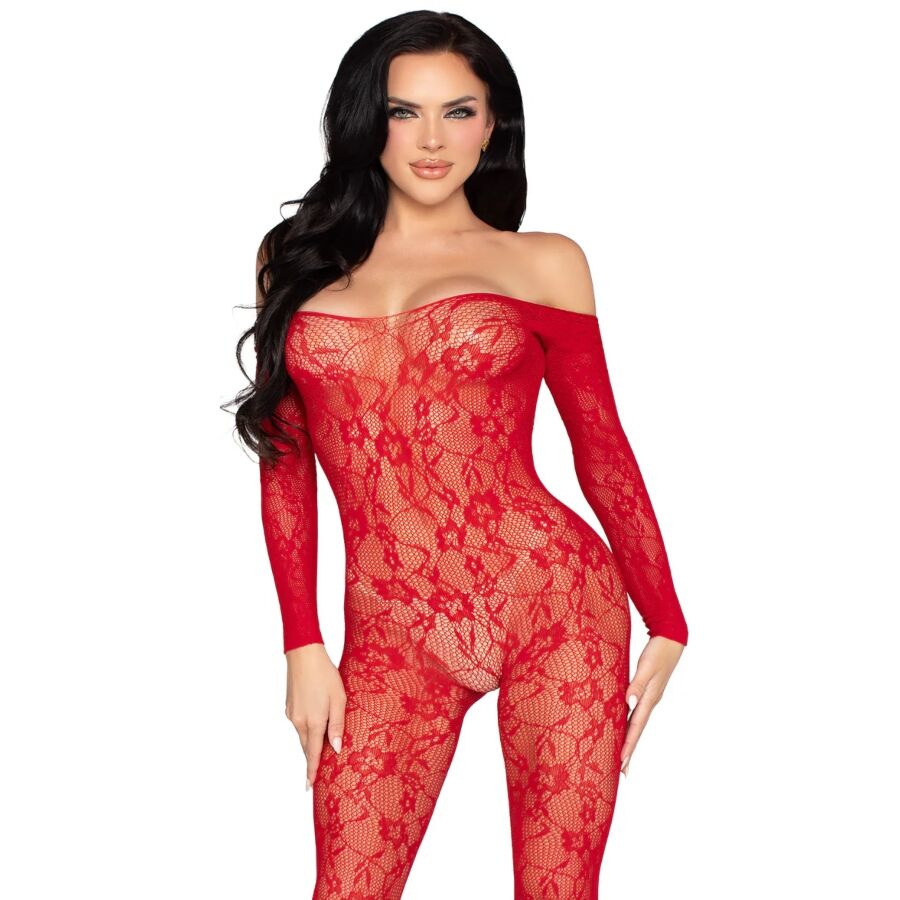 Floral Lace Bodystocking (Red)