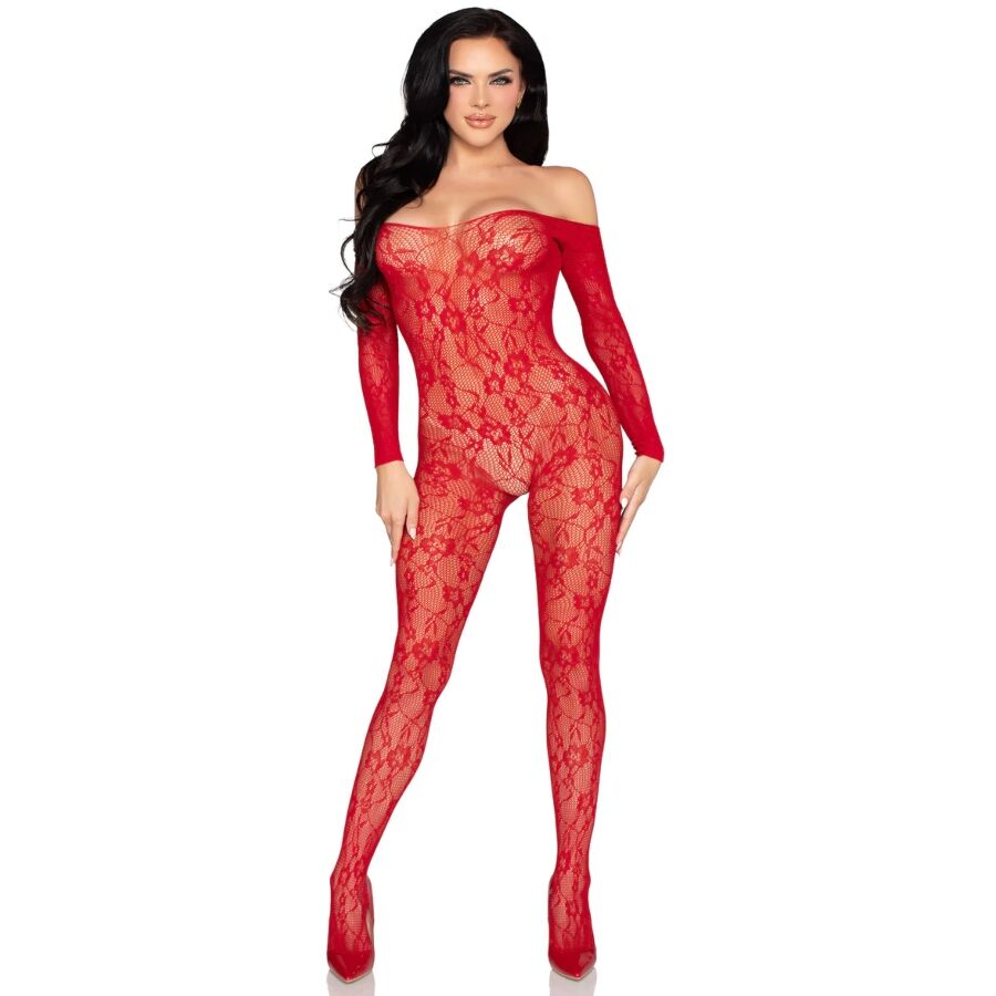 Floral Lace Bodystocking (Red)