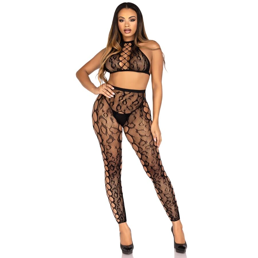 Leopard Mesh Crop Set