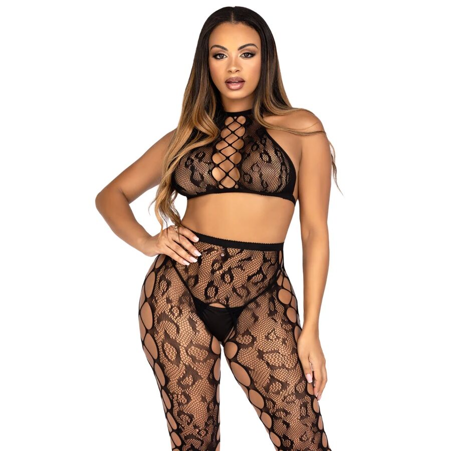 Leopard Mesh Crop Set