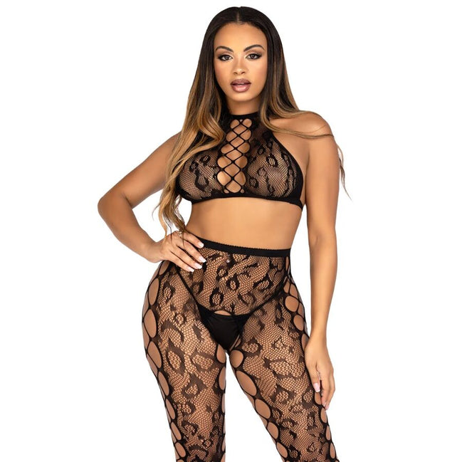 Leopard Mesh Crop Set