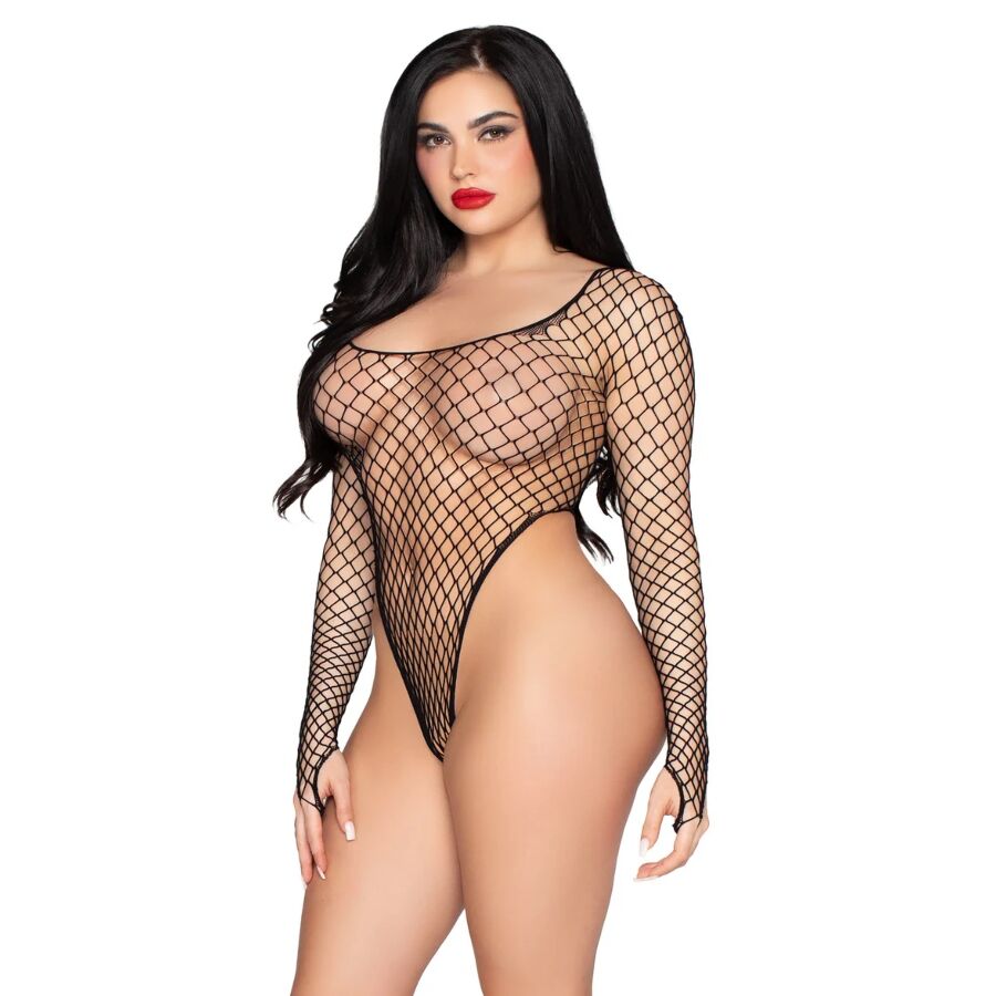 High-Cut Net Bodysuit (Black)