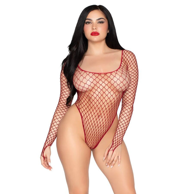 High-Cut Net Bodysuit (Red)