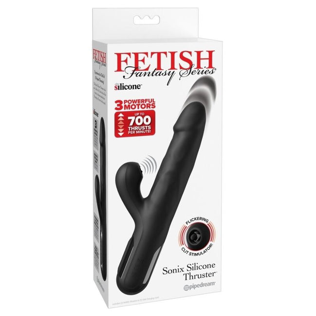 Sonix Silicone Thruster Rabbit Vibrator — Black