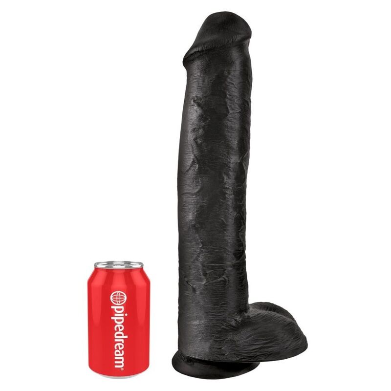Realistic Dildo with Testicles — 38cm, Black
