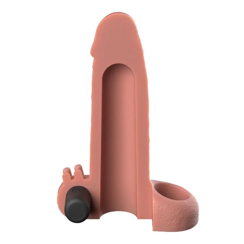 Vibrating Real Feel Penis Extension Sleeve — 5cm, Beige