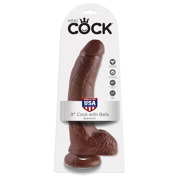 KING COCK - 9 Wellness Device BROWN WITH BALLS 22.9 CM