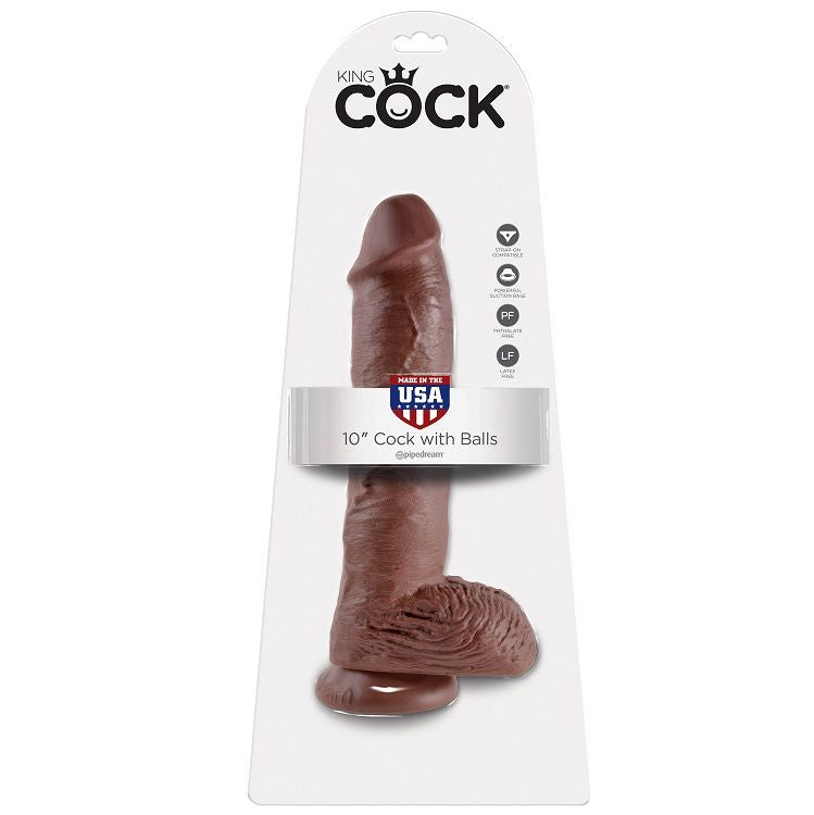 KING COCK - 10 Wellness Device BROWN WITH BALLS 25.4 CM
