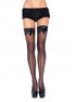 LEG AVENUE - BLACK TIGHTS WITH LACE TOP DETAIL AND SATIN B+A42