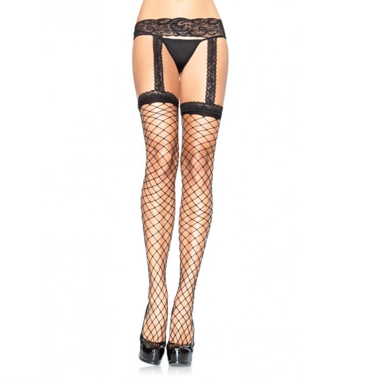 LEG AVENUE - FISCHNETZSTRÜMPFE MIT SCHWARZEM SPITZENHALTER