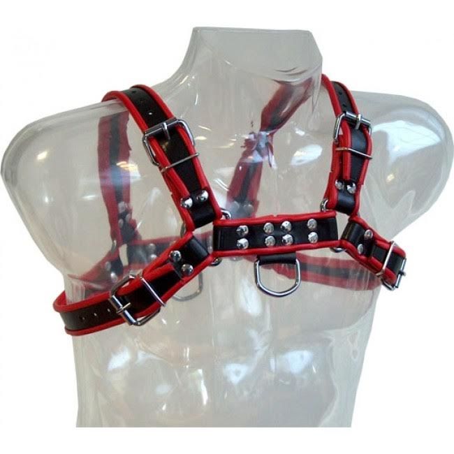 LEDER-BODY - KETTENGESCHIRR III SCHWARZ / ROT