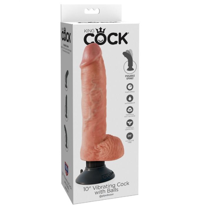 KING COCK - 25,5 CM VIBRIERENDER PENIS MIT HODEN FLESH