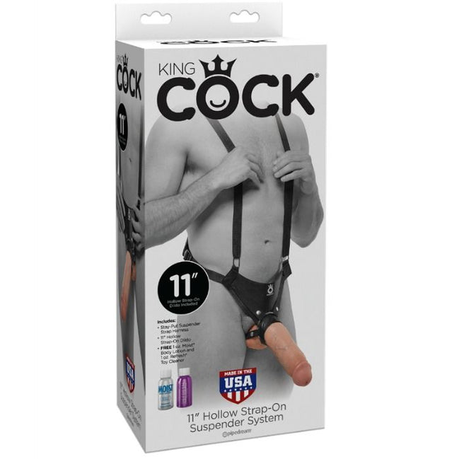 KING COCK - 28 CM HOHLER STRAP-ON MIT HOSENTRÄGERSYSTEM FLEISCHFARBEN