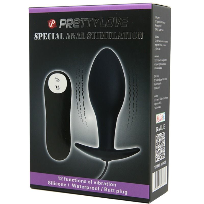 PRETTY LOVE - ANKERFÖRMIGER ANALPLUG SILIKON 12 VIBRATIONSMODI SCHWARZ