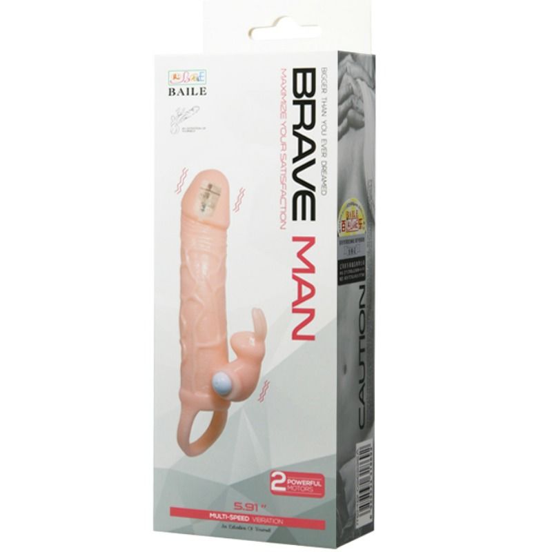 BAILE - BRAVE MAN PENIS COVER MIT KANINCHEN UND DOPPELMOTOR FLEISCH 16.5 CM