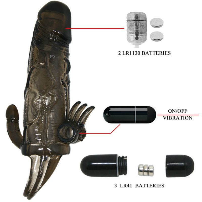 BAILE - BRAVE MAN PENIS COVER MIT KLITORIS- UND ANALSTIMULATION DOPPELTER KUGELVIBRATOR SCHWARZ 16,5 CM