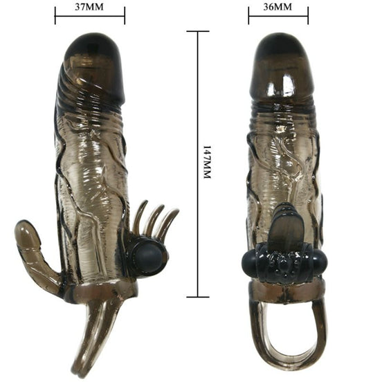 BAILE - BRAVE MAN PENIS COVER MIT KLITORIS- UND ANALSTIMULATION DOPPELTER KUGELVIBRATOR SCHWARZ 16,5 CM