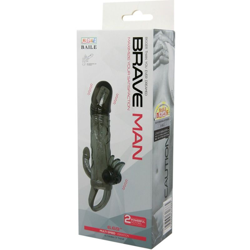 BAILE - BRAVE MAN PENIS COVER MIT KLITORIS- UND ANALSTIMULATION DOPPELTER KUGELVIBRATOR SCHWARZ 16,5 CM