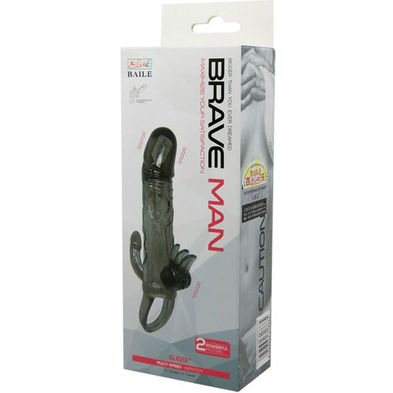 BAILE - BRAVE MAN PENIS COVER MIT KLITORIS- UND ANALSTIMULATION DOPPELTER KUGELVIBRATOR SCHWARZ 16,5 CM