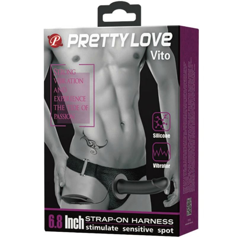 PRETTY LOVE - VITO STRAP ON MIT HOHLEM Wellness-Gerät UND VIBRATION 17,3 CM