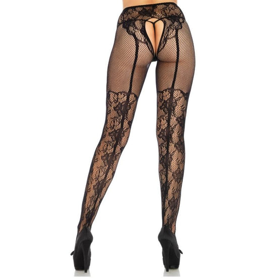 LEG AVENUE - STRUMPFHOSE BLUMENMUSTER HINTEN OFFEN EINHEITSGRÖSSE