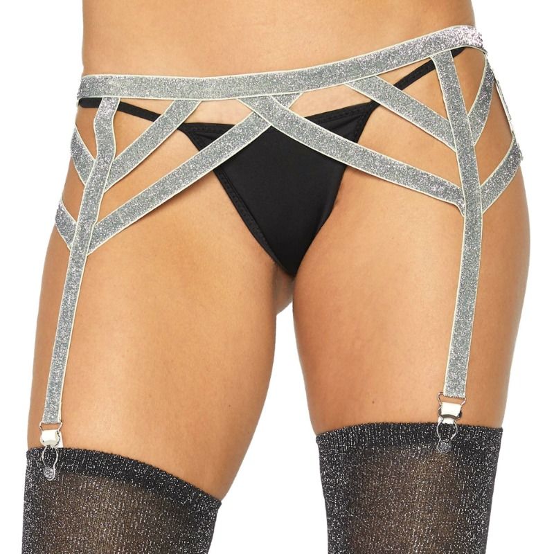 LEG AVENUE - SILBERNER LUREX ELASTISCHER STRUMPFHALTER EINHEITSGRÖSSE
