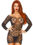 LEG AVENUE - LACE LONG SLEEVED MINI DRESS ONE SIZE