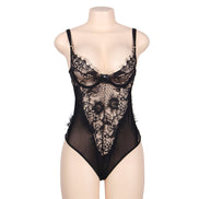 SUBBLIME - QUEEN PLUS FLORALE SPITZE UND GEFRANSTER SCHWARZER TEDDY