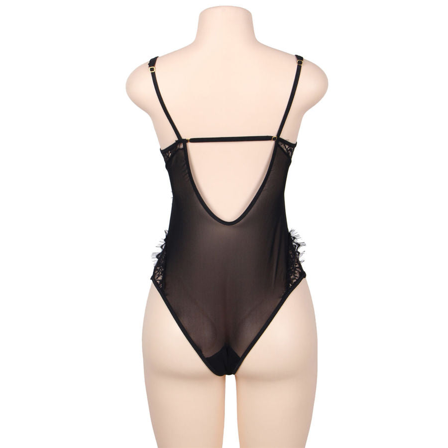 SUBBLIME - QUEEN PLUS FLORALE SPITZE UND GEFRANSTER SCHWARZER TEDDY