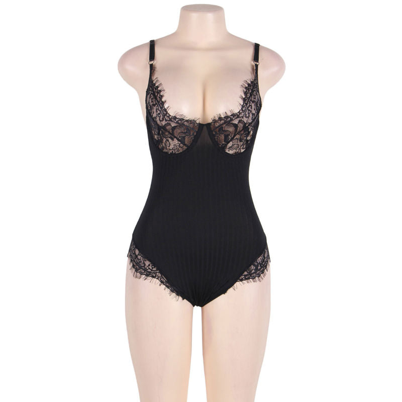 SUBBLIME - QUEEN PLUS TEDDY MIT TRANSPARENTEN EINSÄTZEN UND FRANZEN SCHWARZ
