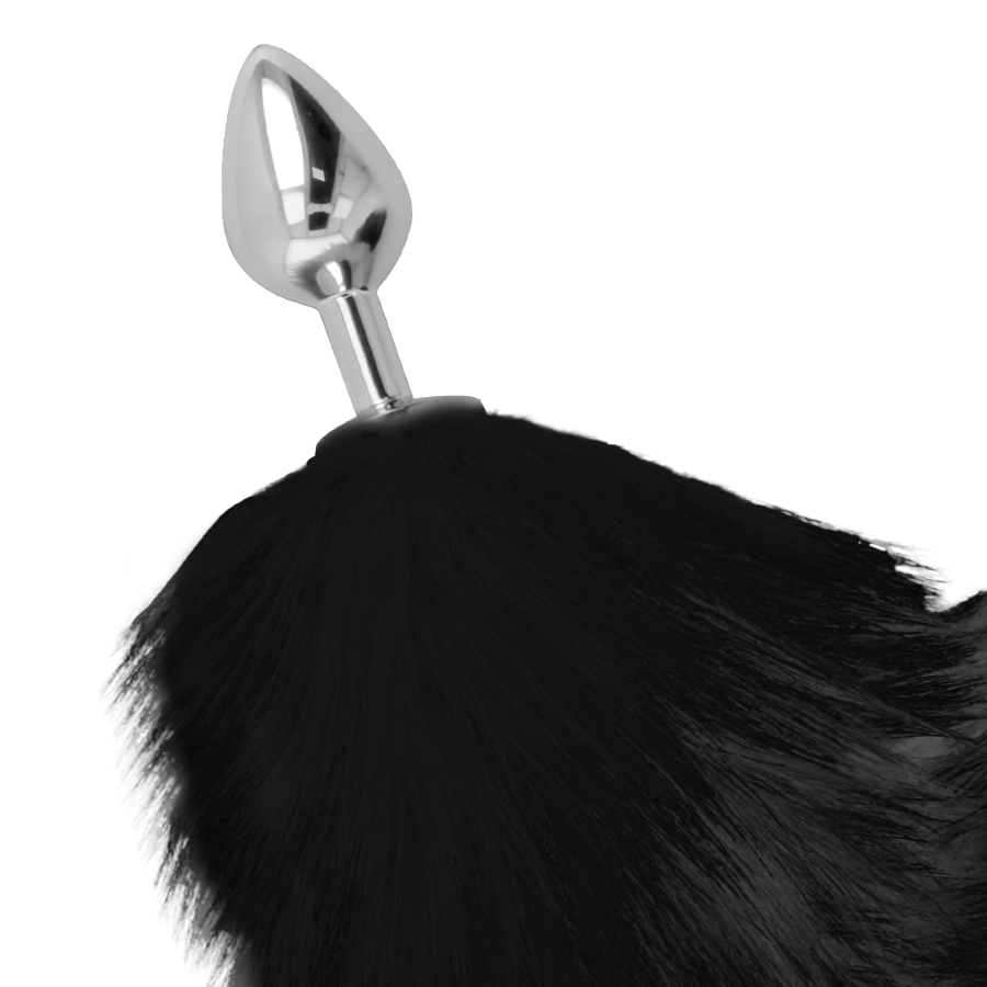 DARKNESS - SILBERNER ANUSPLUG 8 CM MIT SCHWARZEM SCHWANZ