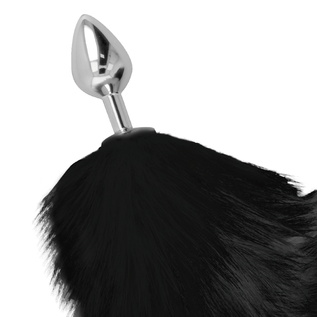 DARKNESS - SILBERNER ANUSPLUG 8 CM MIT SCHWARZEM SCHWANZ