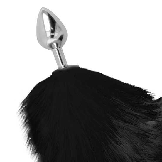 DARKNESS - SILBERNER ANUSPLUG 8 CM MIT SCHWARZEM SCHWANZ