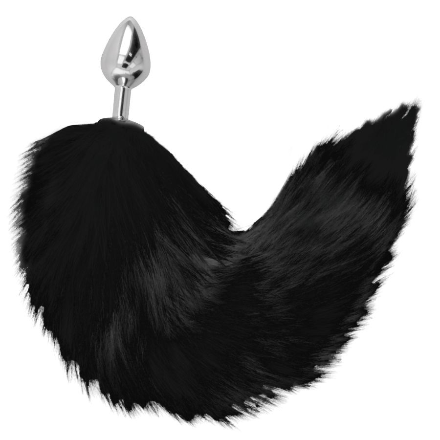 DARKNESS - SILBERNER ANUSPLUG 8 CM MIT SCHWARZEM SCHWANZ