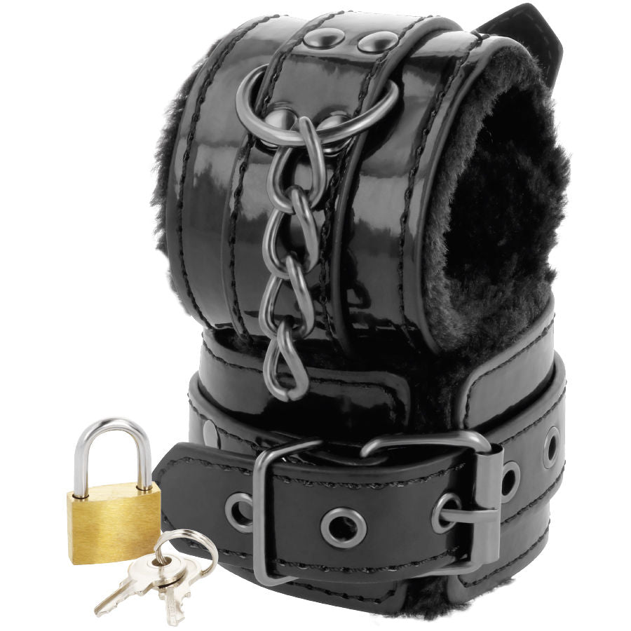 DARKNESS - VERSTELLBARE HANDSCHELLEN AUS SCHWARZEM LEDER FÜR FESSELN MIT VORHÄNGESCHLOSS