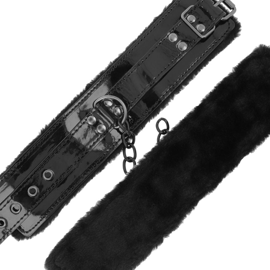 DARKNESS - VERSTELLBARE HANDSCHELLEN AUS SCHWARZEM LEDER FÜR FESSELN MIT VORHÄNGESCHLOSS